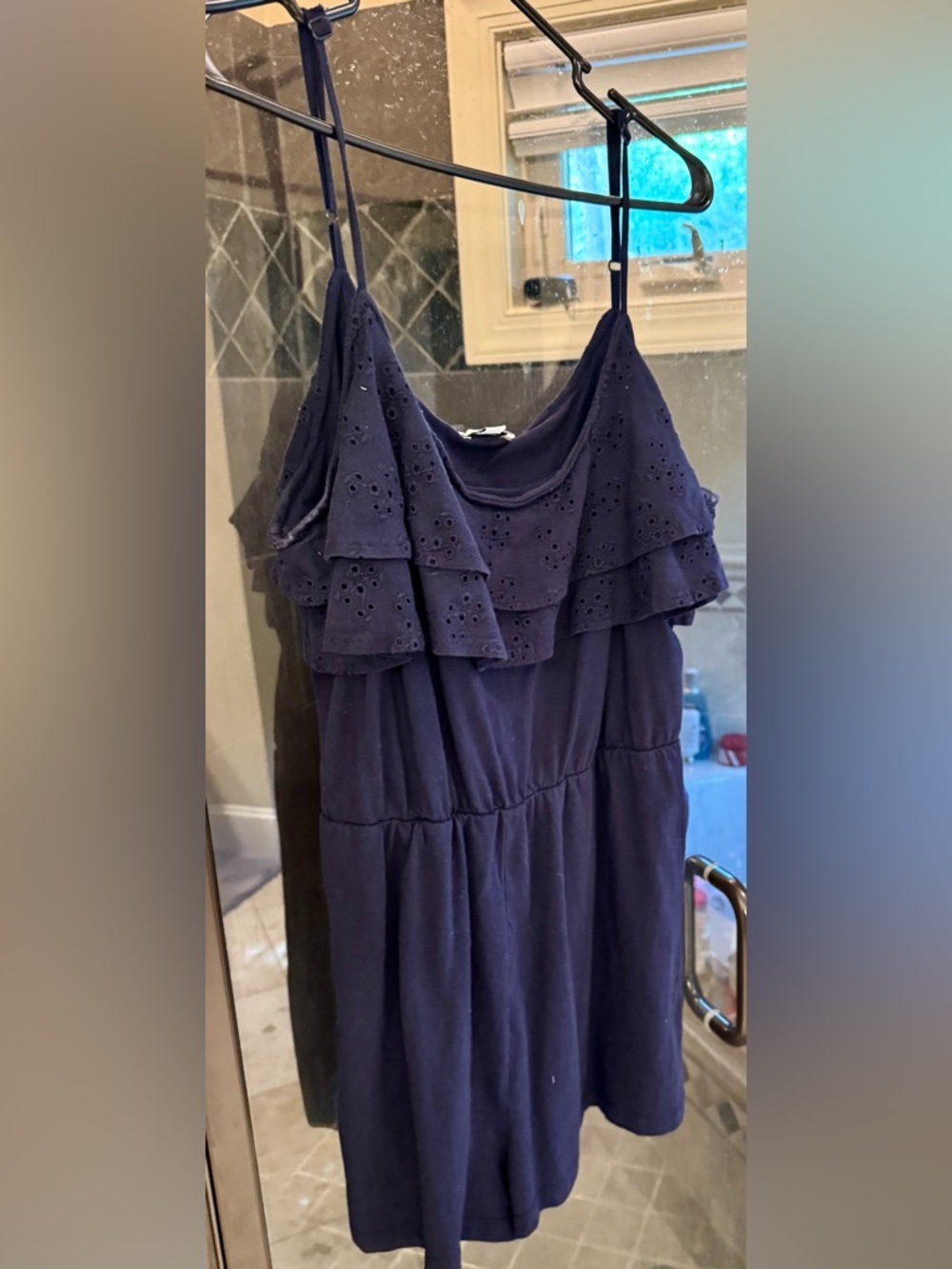 Navy Blue Ruffle Eyelet Romper
